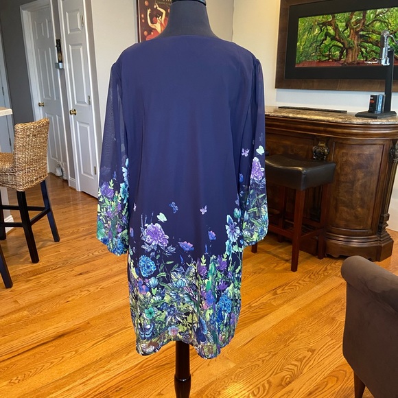 NWOT DJT Navy Chiffon Dress with Floral accents - Picture 3 of 7